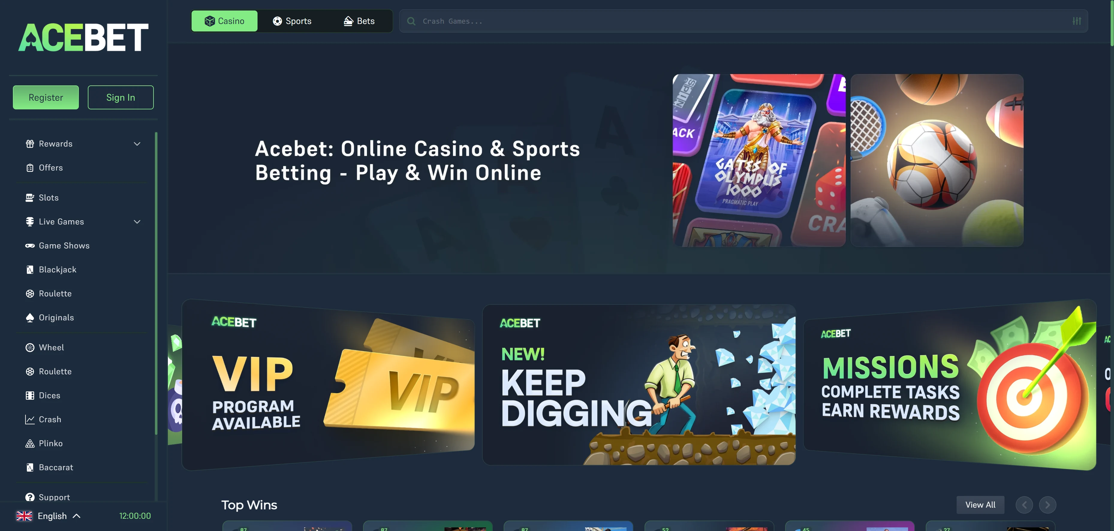 AceBet Casino Tablet App Preview