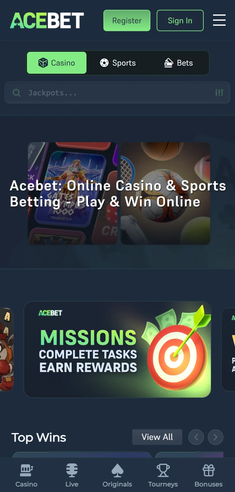 AceBet Casino Smartphone App Preview